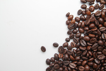 Coffee beans border isolated on white background with copy space