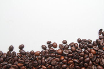 Coffee beans border isolated on white background with copy space