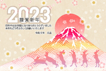卯　年賀状　富士山　背景	