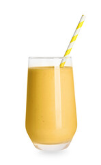 Tasty organic smoothie in glass isolated on white