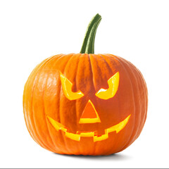 Scary jack o'lantern pumpkin isolated on white. Halloween decor