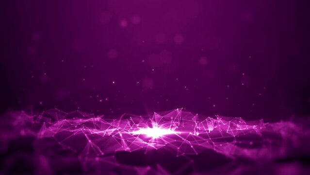 Pink abstract background with line and dots connection triangle shape, Technology blockchain connection, Futuristic technology social network.