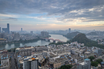 Liuzhou city skyline buildings in Guangxi China