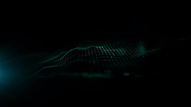 Digital wave flows abstract background with line and dots connection, Technology blockchain connection.