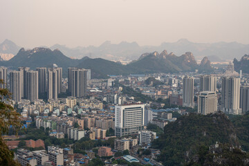 Liuzhou city skyline buildings in guangxi China