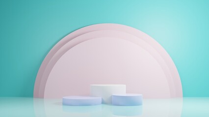 Mock up of podium abstract podium 3d render. Pink and blue sea pastel tone