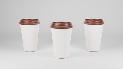 Coffee paper cups mockup 3d with white background