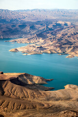 Fototapeta premium Helicopter journey to West Rim of the Grand Canyon, crossing Lake Mead and Hoover Dam