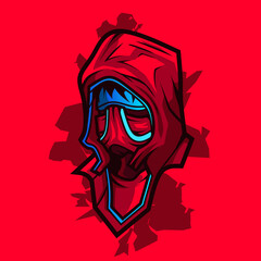 Man cyborg head in cyberpunk style vector illustration 