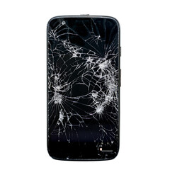 shattered screen of generic cell phone over transparent background.