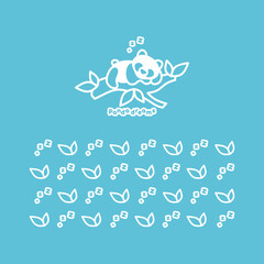 Vector logo with a sleeping panda. Emblem with bear linear illustration. Cute, lazy panda on a blue background. The concept of a logo and corporate identity for kids stuff.