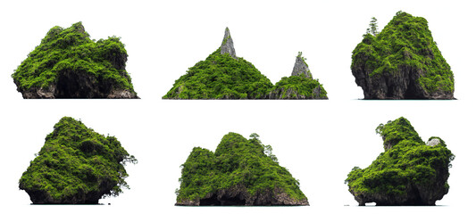 islands, collection of exotic islets isolated on white background