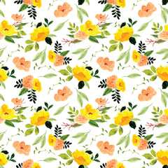 yellow and soft peach floral seamless wallpaper pattern
