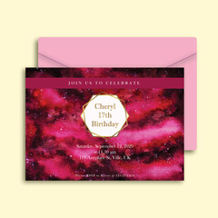 galaxy space abstract painting background birthday invitation