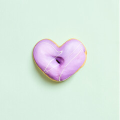 Heart shaped donut with purple icing centered in square image