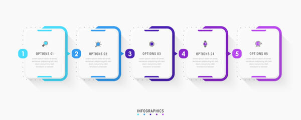 Obraz premium Vector Infographic label design template with icons and 5 options or steps. Can be used for process diagram, presentations, workflow layout, banner, flow chart, info graph.