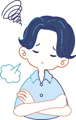 ぐるぐると思い悩み溜息を吐く人物のイラスト