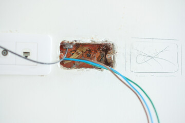 Electrical Wiring installation cables for socket. Renovation, Repair and development of home and apartment concepts