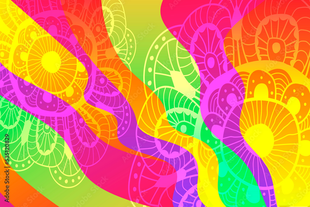Poster abstract color background with waves and flower.