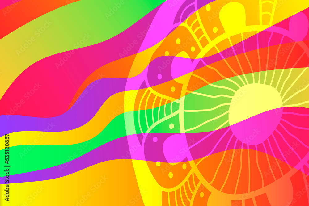 Poster abstract color background with waves and flower.