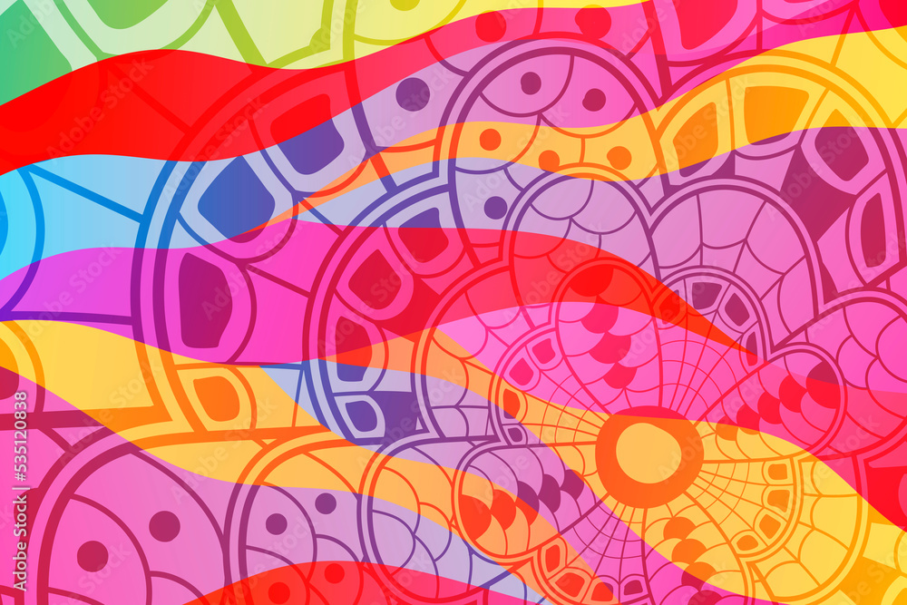 Aufkleber abstract color background with waves and flower.