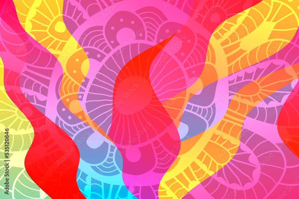 Aufkleber abstract color background with waves and flower.