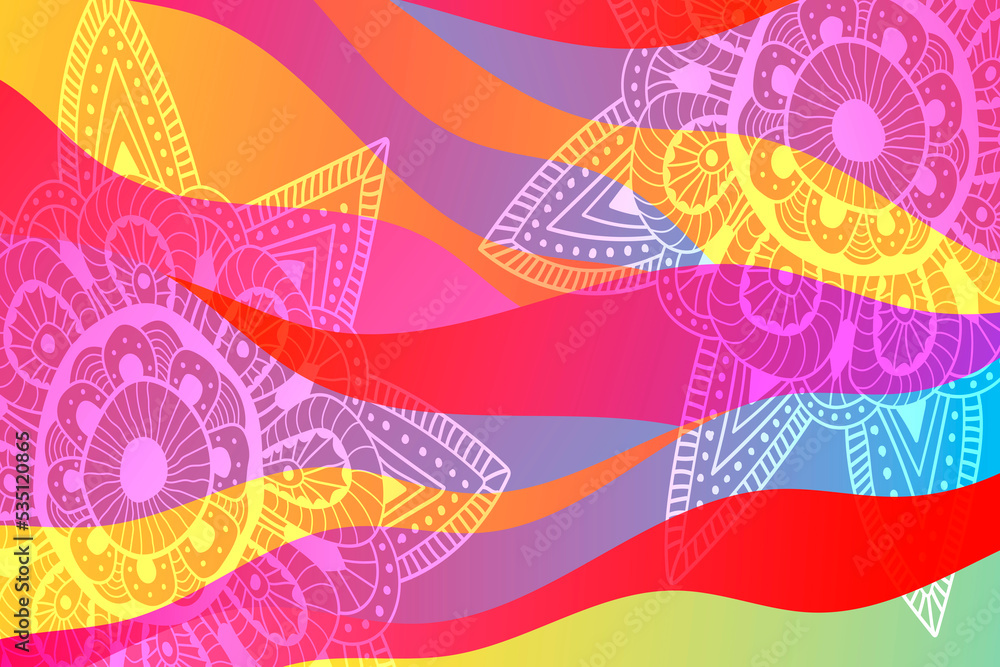 Poster abstract color background with waves and flower.