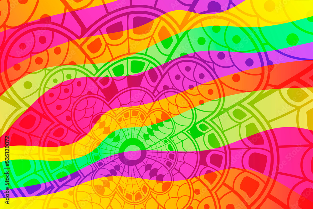 Aufkleber abstract color background with waves and flower.