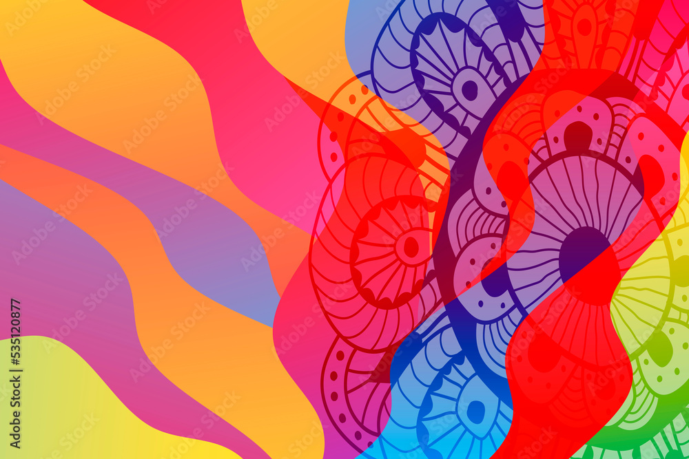 Poster abstract color background with waves and flower.