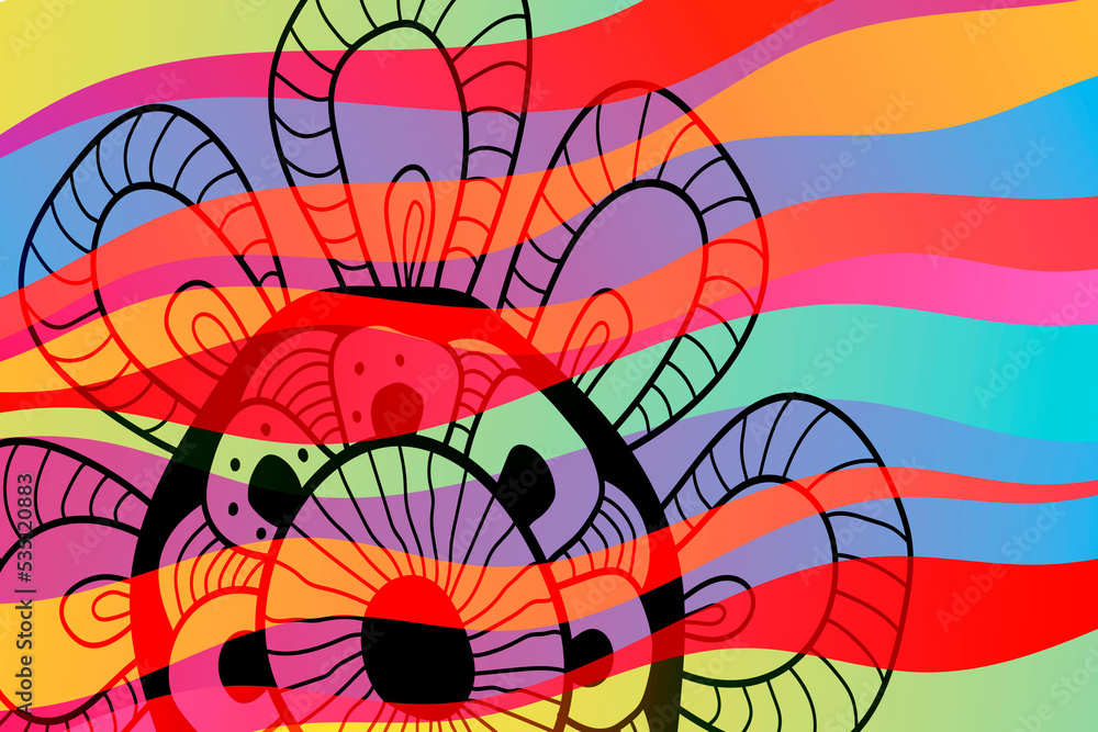 Poster abstract color background with waves and flower.
