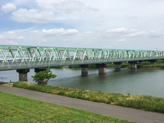 ペールグリーンの鉄橋と川