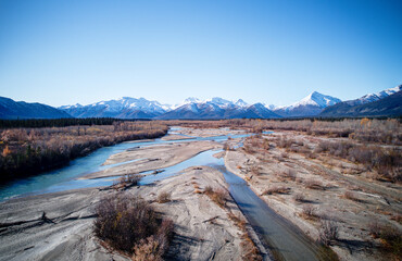 Fall aerial photo of the road from Tok Alaska.