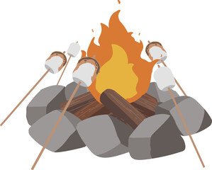 焚火でマシュマロを焼く　複数