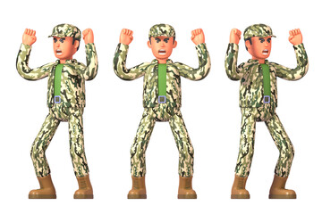 Fototapeta premium 3d render of soldier in military uniform angry, shouting in rage