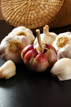 Closeup of brazilian spice garlic bulb and cloves. Spices of Brazil.