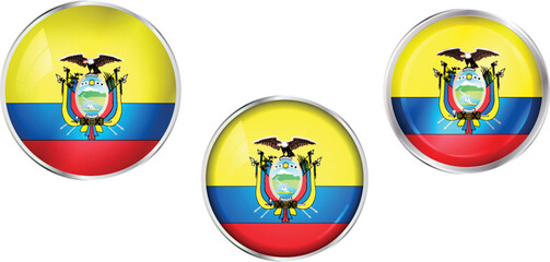 Round national flag pin of Ecuador.Circular vector flag of Ecuador