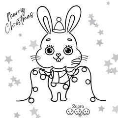 christmas bunny, Coloring page can print out with good quality. On white back gound.