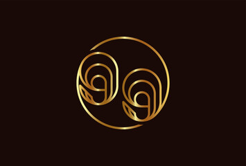 Number 99 Gold Logo, Number 99 monogram line style inside circle can be used for birthday and business logo templates, flat design logo, vector illustration