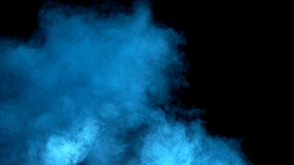 Fototapeten Scene glowing blu smoke. Atmospheric smoke, abstract color background, close-up. Royalty high-quality free stock of Vibrant colors spectrum. Blue mist or smog moves on black background © jang
