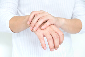 Computer user's hand has pain and injuries to fingers and wrists from Syndrome Syndrome .Health and Physical Concepts.