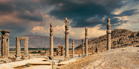 Beautiful view of the remnants of ancient Achaemenid Empire Persepolis in Iran.