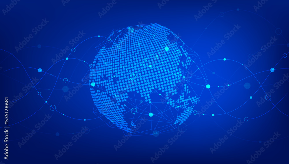 Poster global network connection. abstract earth map. big data visualization background. vector