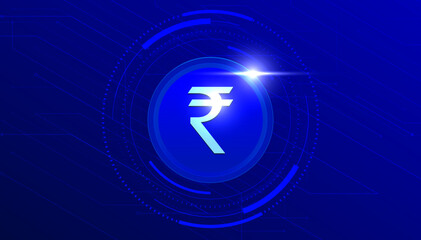 Digital rupee currency, CBDC currency futuristic digital money on blue abstract technology background, vector.