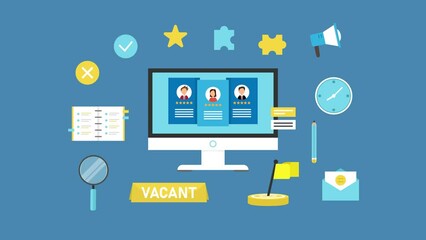 Computer monitor showing resume of job applicants