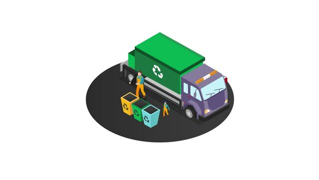 Group of dustman loading trash into garbage truck