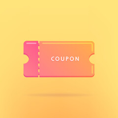Coupon isolated on yellow background. Purchase concept with promotional offer and bonus, voucher. Discount on the blank 3D ticket by coupon. Vector
