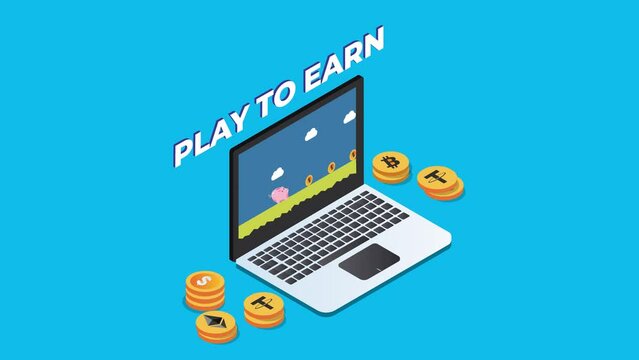 Laptop showing video game to earning money