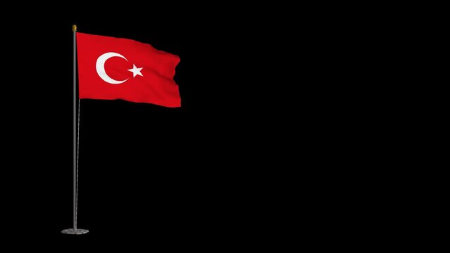 Animated video of Turkey flag waving in the wind with alpha channel