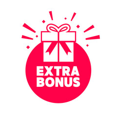 Extra bonus with gift box label. vector