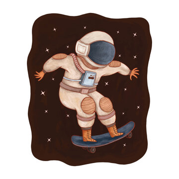 Cute Astronaut Playing Skateboard